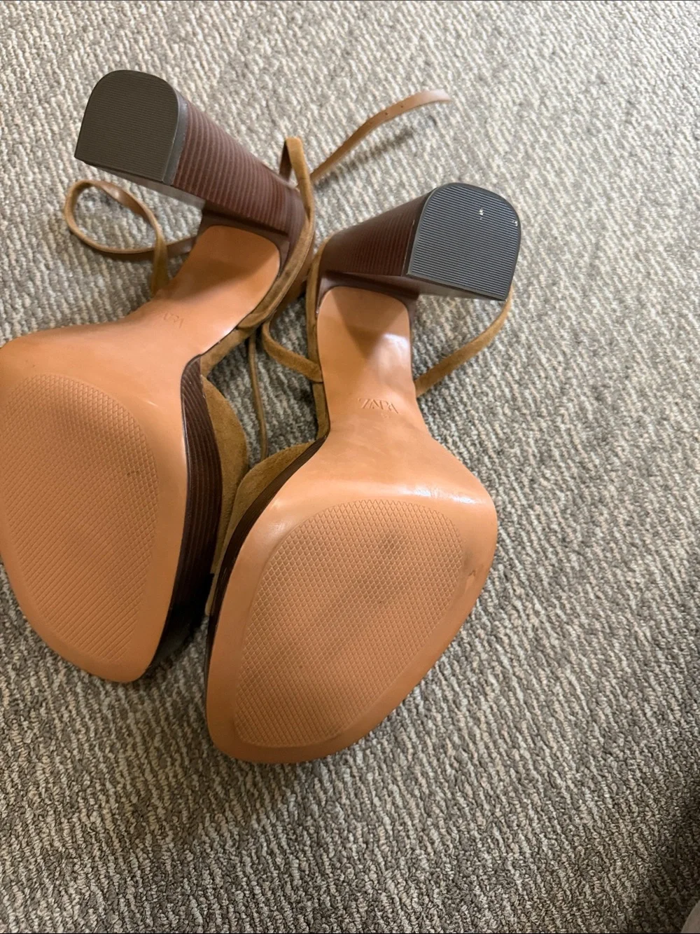 Zara Brown Suede Platform Heel Sandals